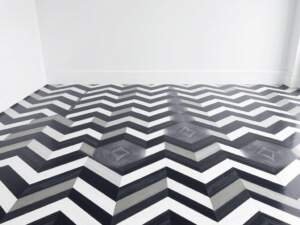 monochrome geometric flooring trend 2025