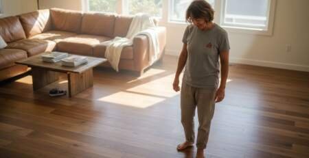 Bay Area homeowner with wide plank hardwood floors