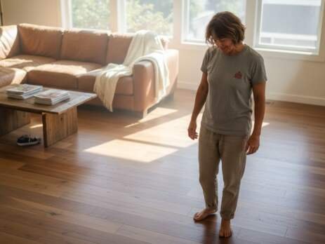 Bay Area homeowner with wide plank hardwood floors