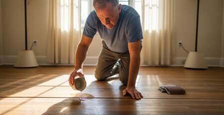 Homeowner testing hardwood floor finish durability