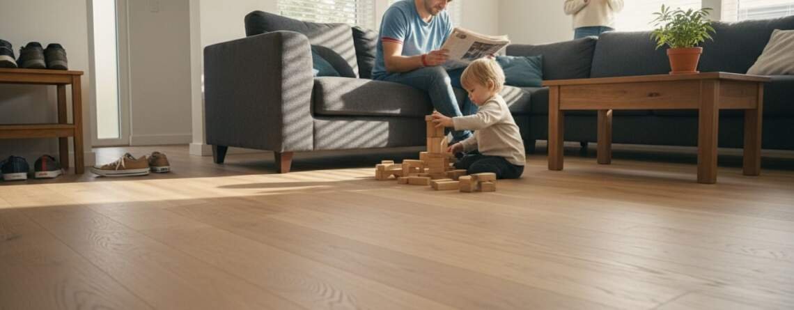 Modern living room with floating wood floor
