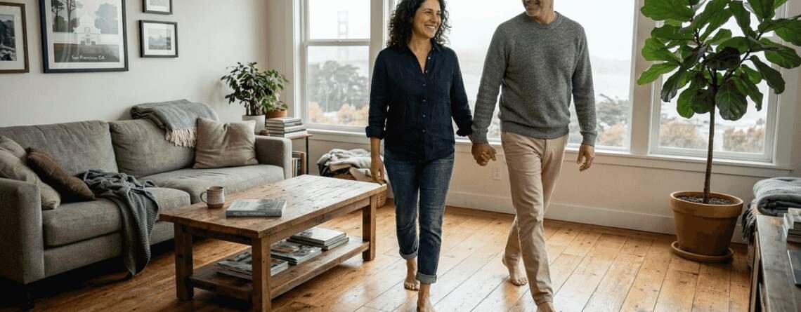 Couple walking on sustainable hardwood floor