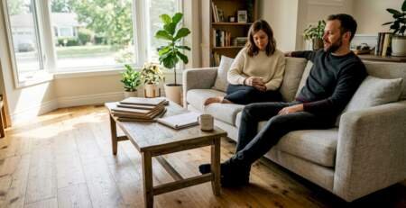 Stylish living room with wide-plank oak floors