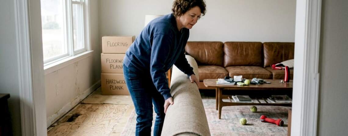 Homeowner preparing Bay Area living room for hardwood