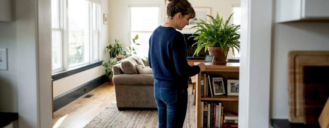 Homeowner checks humidity in living room