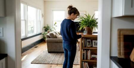 Homeowner checks humidity in living room