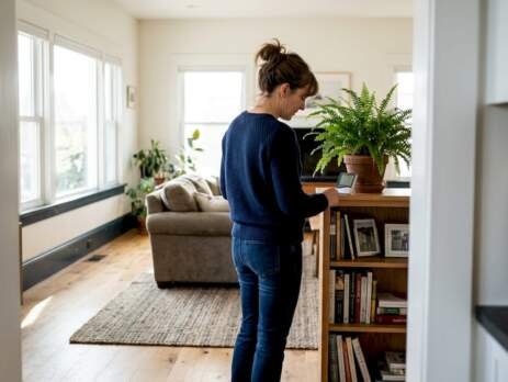 Homeowner checks humidity in living room