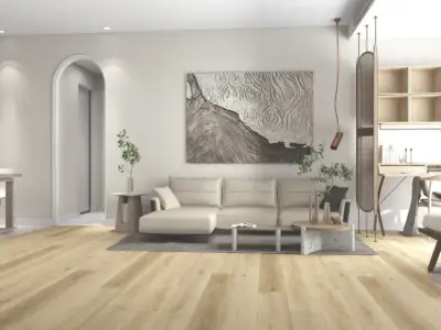 Acorn Paradigm Flooring Performer 20MIL SPC installed in open contemporary living room — soft beige — San Jose