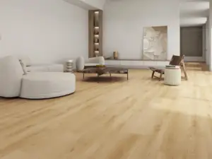 American Maple SPC flooring in a warm living room, light blonde.