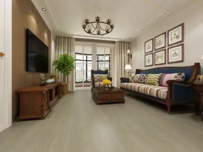 Antique Paradigm Flooring Performer 12MIL SPC installed in transitional living room — light neutral beige — Mountain View