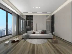 Barley Paradigm Flooring Performer 20MIL SPC installed in luxury walk-in closet and dressing room — warm beige — San Mateo
