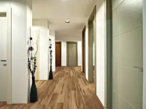 Belmont Hickory COREtec Pro Classics SPC installed in hallway — Warm medium brown accented by honey tones — Sunnyvale