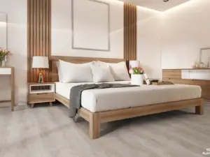 Blackburn Vellichor Summit SPC installed in bedroom — warm sandy beige — Silicon Valley