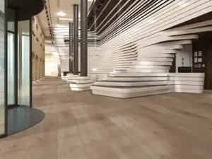 Citadel Paradigm Flooring Conquest 20MIL SPC installed in commercial lobby — soft brown with smoky depth — San Jose