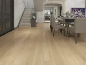 Crete Paradigm Flooring Odyssey 20MIL WPC installed in formal entry foyer with adjacent dining area — pale — Bay Area