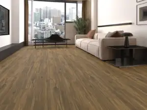 Dove Paradigm Flooring Insignia 20MIL WPC installed in high-rise condo living room — rich brown with golden tones — Sunnyvale