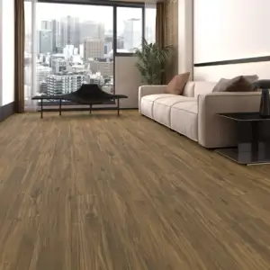 Dove Paradigm Flooring Insignia 20MIL WPC installed in high-rise condo living room — rich brown with golden tones — Sunnyvale