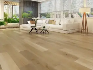 Eyre eSPC flooring in an organic living room, mellow golden-cast warm light brown.