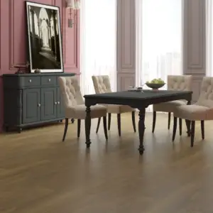 Finch Paradigm Flooring Performer PLUS SPC installed in formal dining room — honeyed brown with warm undertones — Los Gatos
