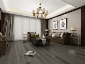 Fog Paradigm Flooring Performer 12MIL SPC installed in open living room — deep weathered charcoal — Menlo Park