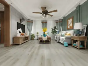 Fossil Paradigm Flooring Performer 12MIL SPC installed in country traditional living room — pale greige — San Carlos