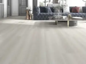 Giverny SPC vinyl plank in soft greige tone — 9-inch by 60-inch, Medieval Floors Marseille