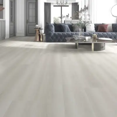 Giverny SPC vinyl plank in soft greige tone — 9-inch by 60-inch, Medieval Floors Marseille