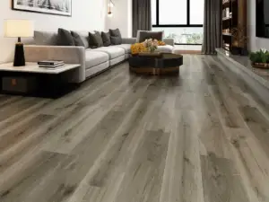 Grey Fox SPC flooring in a modern living room, subdued grey.