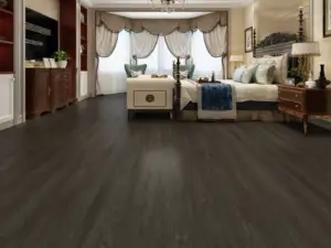 Hazel Paradigm Flooring Performer 12MIL SPC installed in formal master bedroom — dark charcoal-grey — San Jose