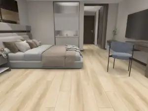 Honeydew Paradigm Flooring Performer 20MIL SPC installed in modern master bedroom — warm pale sand — Bay Area
