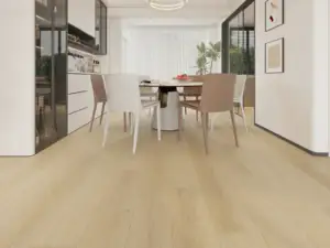 Houston 501 SPC flooring in a contemporary dining room, sandy light beige.