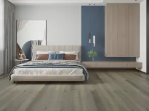 Hummingbird Paradigm Flooring Performer PLUS SPC installed in modern minimalist bedroom — greige transitioning — Sunnyvale