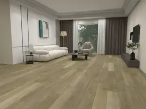 Joust Paradigm Flooring Conquest 20MIL SPC installed in living room — light caramel-brown with cool undertones — Palo Alto