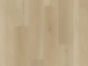 Joy soft cream-tinted pale blonde wood-look eSPC plank, 9.05 inches wide.