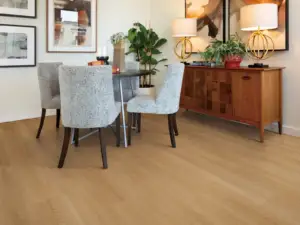 K2 Vellichor Summit SPC installed in dining room — light honey-infused beige tone — San Mateo