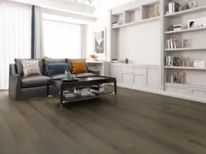 Kingfisher Paradigm Flooring Performer PLUS SPC installed in small modern reading and study room — warm-toned dark — Fremont