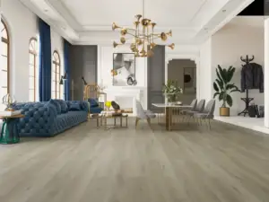 Kiwi Paradigm Flooring Performer PLUS SPC installed in open formal living and dining — weathered greige — Los Altos