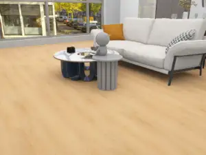 Blanco BP708 Lago Ultra Clean-BP7 SPC 9-inch wide waterproof flooring, golden honey oak in styled interior.