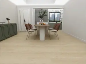 Lagoon BP710 Lago Ultra Clean™ 6.5mm SPC 9-inch planks, sandy tan in a dining room.