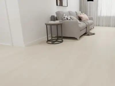 Lake Allen LG808 Lago Scratch Shield-LG8 SPC 9-inch wide waterproof flooring, soft beige in styled interior.