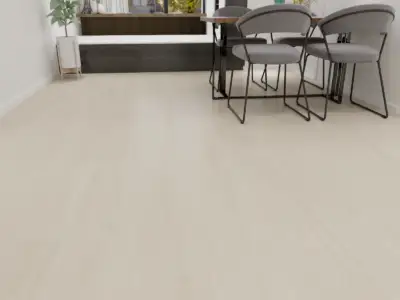 Lake Allen LG808 Lago Scratch Shield-LG8 SPC 9-inch wide waterproof flooring, soft beige in styled interior.