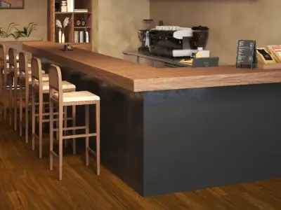 Vida BP903 Lago Ultra Clean-BP9 SPC 9-inch wide waterproof flooring, deep dark espresso in a styled interior bar area.