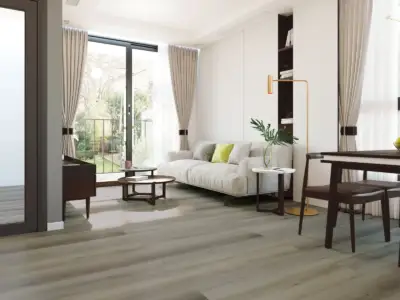 Mallard Paradigm Flooring Performer PLUS SPC installed in modern apartment living and dining — cool-leaning — San Carlos