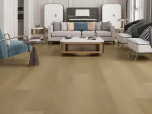 Matoury SPC vinyl plank in warm taupe-beige tone — 7-inch by 48-inch, Medieval Floors Valletta