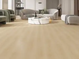 Melun SPC vinyl plank in warm sandy beige tone — 7-inch by 48-inch, Medieval Floors Valletta