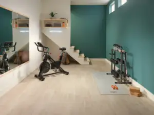 Mercer Oak COREtec Pro Premium SPC installed in modern interior — Warm neutral beige — Milpitas