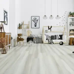 Milky Way Vellichor Galaxy SPC installed in bedroom — soft cool grey with subtle wood character — Fremont