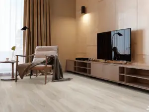 Neacola Vellichor Summit SPC installed in living room — Light beige flooring with warm honey notes — Milpitas