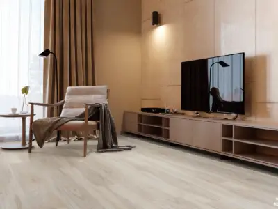 Neacola Vellichor Summit SPC installed in living room — Light beige flooring with warm honey notes — Milpitas