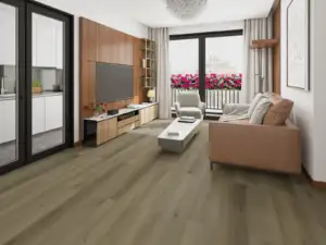 Owl Paradigm Flooring Performer PLUS SPC installed in modern condo living room — honey-toned medium beige — Los Gatos